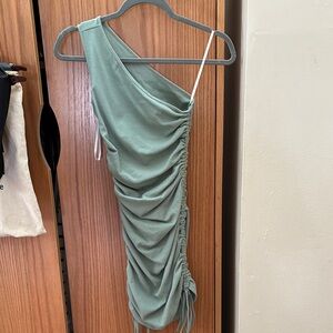 One-Shoulder Ruched Dress in Green